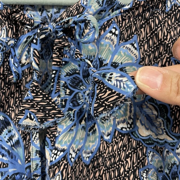 MISA Los Angeles Size S Siena Blouse Long Puff Sleeve Boho Top Black Blue Floral - Picture 5 of 7
